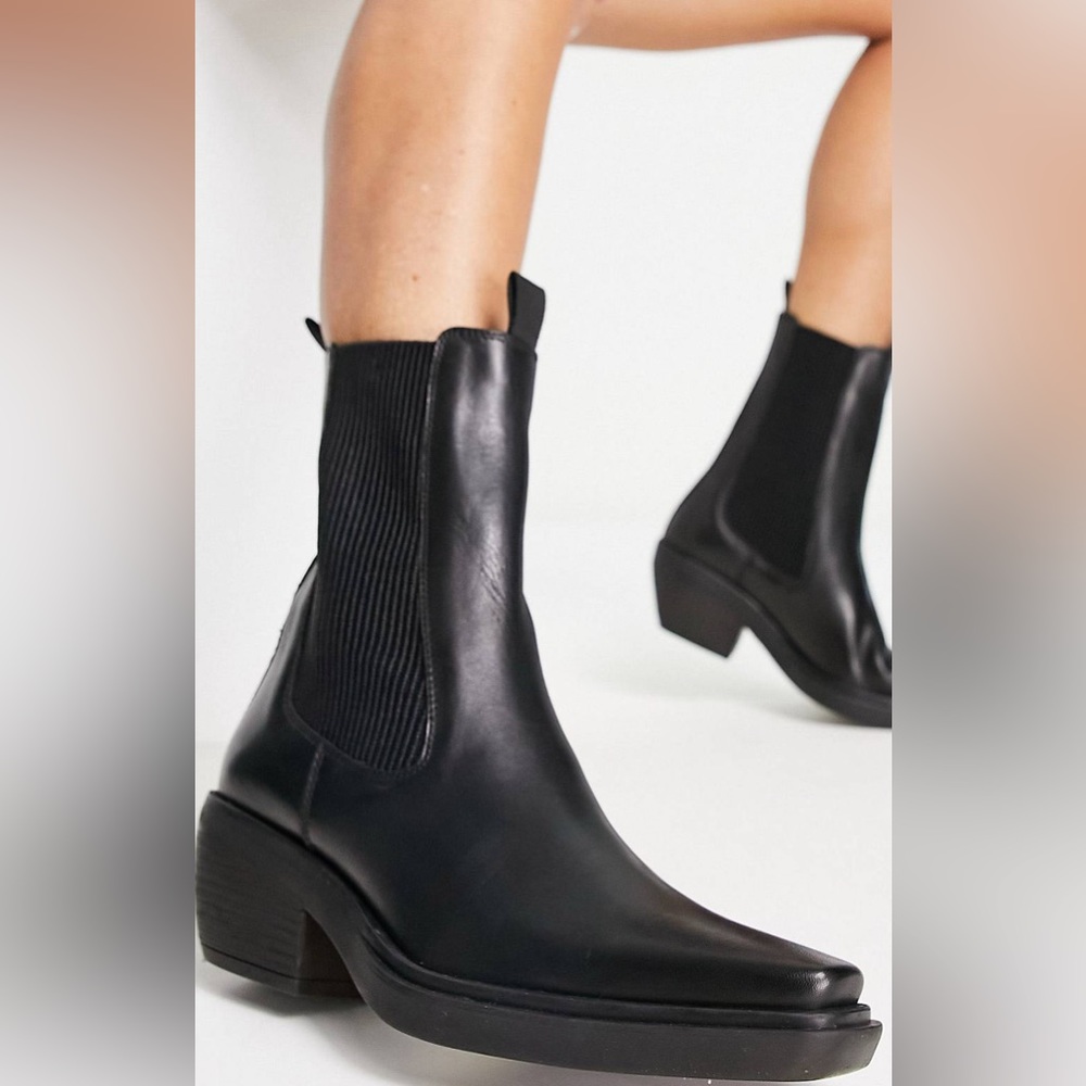 ASOS Design Austin Leather Chelsea Western Cowboy Boots Black